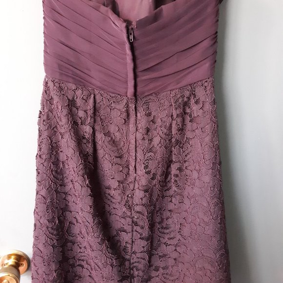 David's Bridal Plum size 4 strapless cocktail dress with lace - Picture 3 of 5